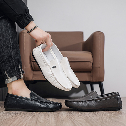 Men's Summer Trendy Driving Shoes, Casual Korean Style Lazy Shoes, Soft Face and Soft Sole Leather Shoes, Fashionable and Versatile Men's Shoes