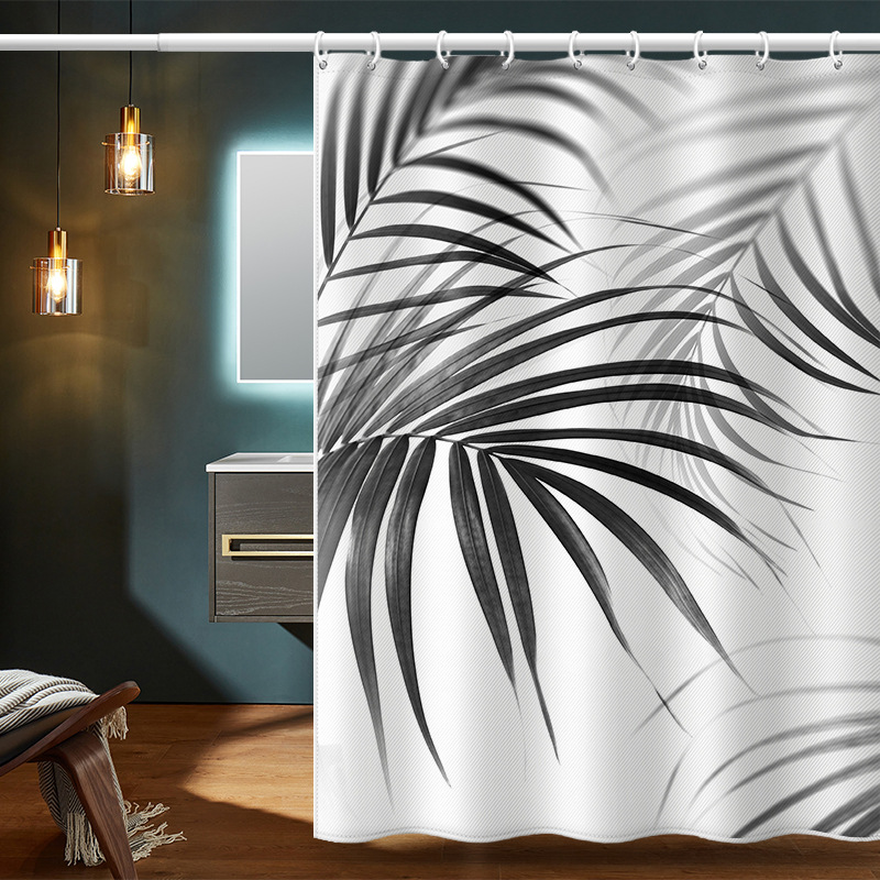 Nordic Leaf Shower Set, Mildew-Proof And Waterproof, No-Drill Bathroom Partition Door Window Curtain, Hanging Curtain_voghion.com
