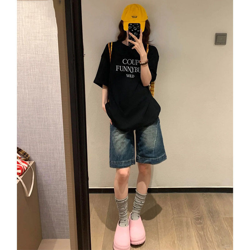 复古五分牛仔短裤女2026夏季新款高腰显瘦设计感辣妹直筒阔腿中裤
