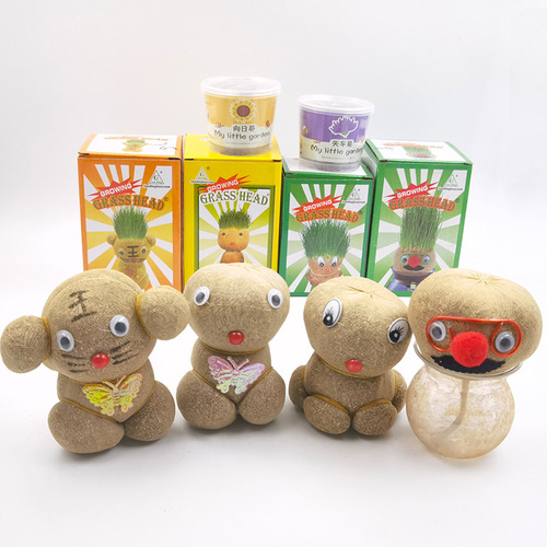 Office potted plants watering grassy grass doll mini plant planting and cultivation creative grass head doll wholesale