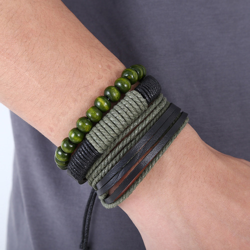 Cross-border new creative DIY three-strand bracelet combination men's bracelet retro handmade multi-layer leather bracelet