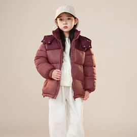 儿童黑金短款羽绒丝服男女童加厚洋气保暖冬季新款中大童连帽外套