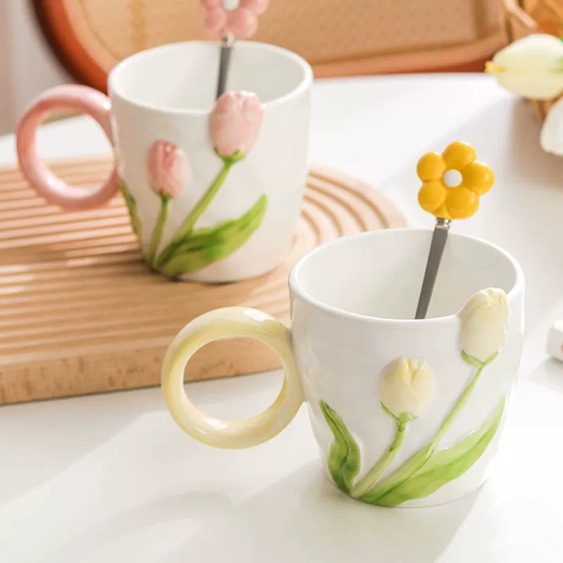 Вкус высокоценного tulip кружка нишевый дизайн керамическая чашка детская семейная питьевая чашка кофейная чашка
