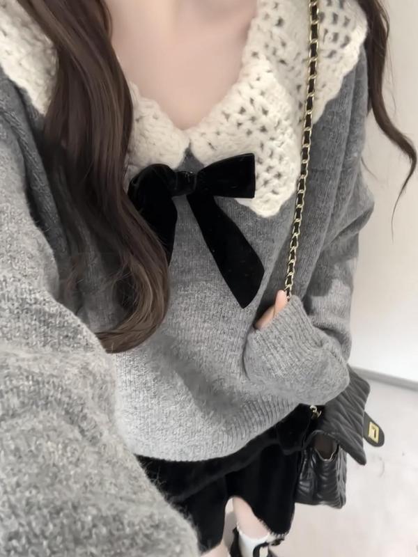 甜美设计感穿搭娃娃领毛衣女秋冬小个子温柔减龄慵懒风针织衫上衣|undefined