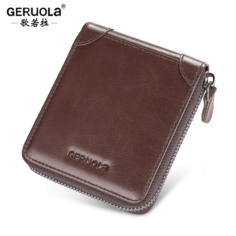 Cartera corta de cuero con cremallera multifuncional para hombres 2025 nueva explosión de cartera de cuero de hombre cartera de cuero de vaca