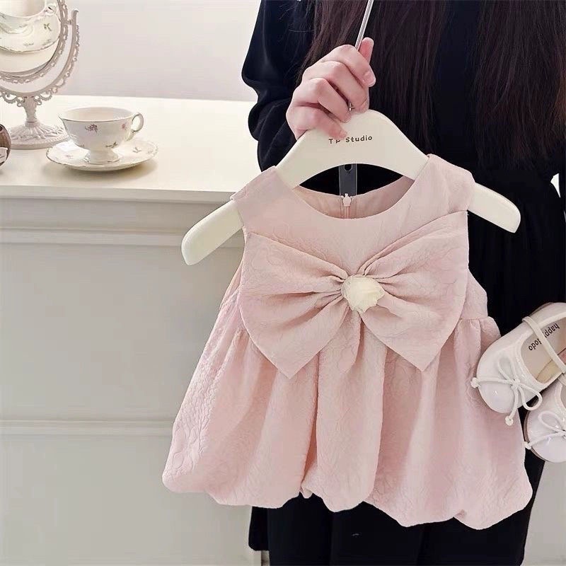 Girls' summer dress, stylish and cute, Korean style, bow-tie sweet princess vest dress