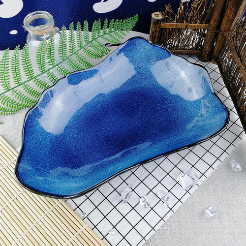 Factory Wholesale Foreign Trade Japanese Style Sushi Plate Exotic Dry Ice Tableware Creative Ceramic Slicing Plate Salad Plate