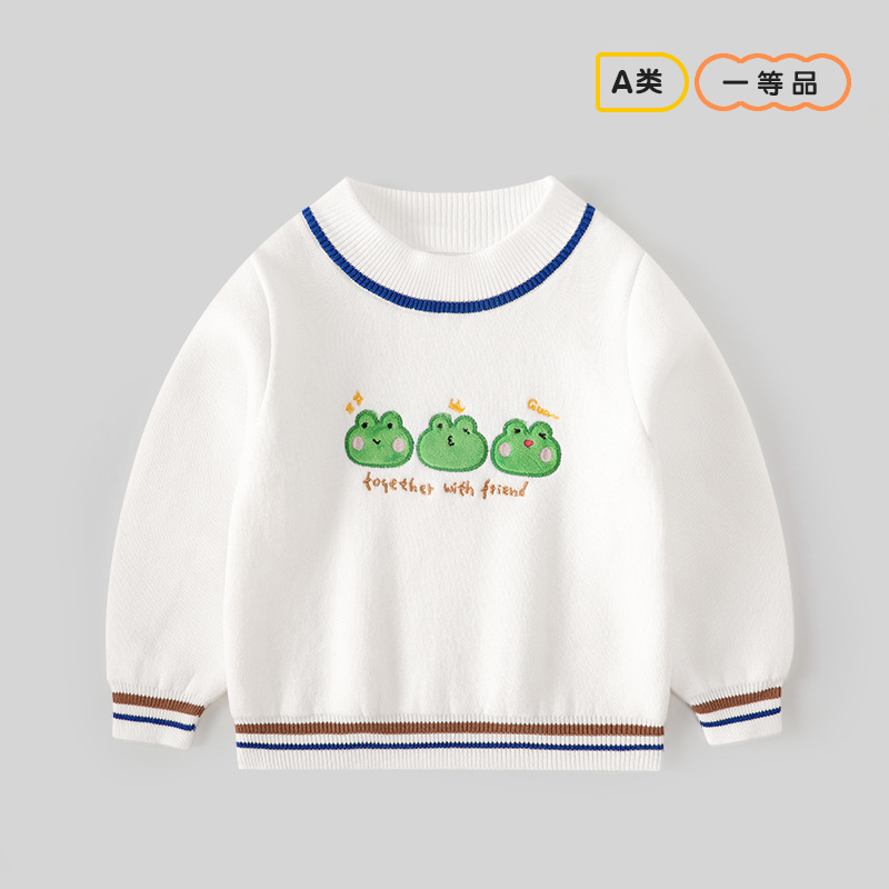 Winter Cartoon One-Piece Velvet Top for Small and Medium-Sized Children Korean Style Little Frog Thickeneded Warm Pullover Boy's Fleece-Lined Sweater Winter Cartoon One-Piece Velvet Top for Small and Medium-Sized Children Korean Style Little Frog Thickeneded Warm Pullover Boy's Fleece-Lined Sweater