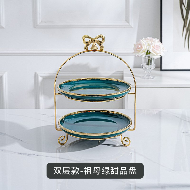 Plato de fruta de doble capa de estilo europeo mesa de café de sala de estar creativa soporte de pastel de múltiples capas mesa de postre de té de la tarde bandeja de postre de caramelo