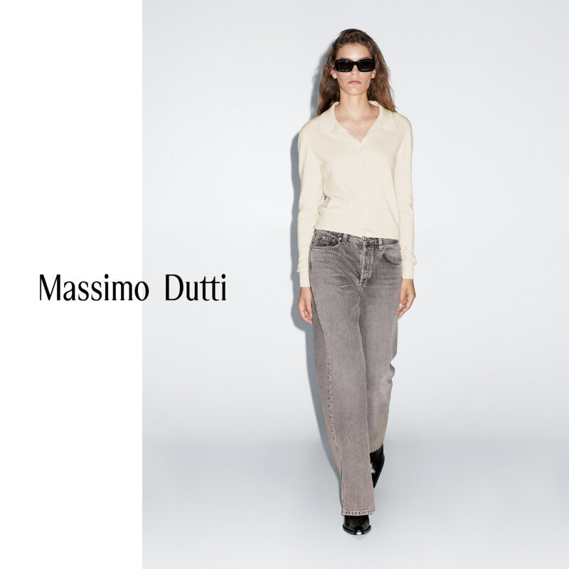 Autumn and Winter New Style Massimodutti2026 Women's Basic Commuter Style Short Polo Collar Knitted Cardigan