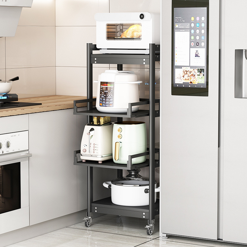 새로운 주방 냄비 랙, 바닥에서 천장까지 다층 다기능 보관 랙, 가정용 전자 레인지 일체형, 당겨서 보관 가능