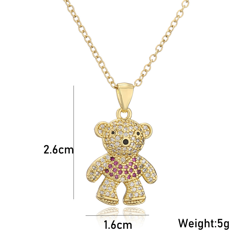 New Copper Micro-inlaid Zircon Cute Bear Pendant Golden Necklace Wholesale display picture 1