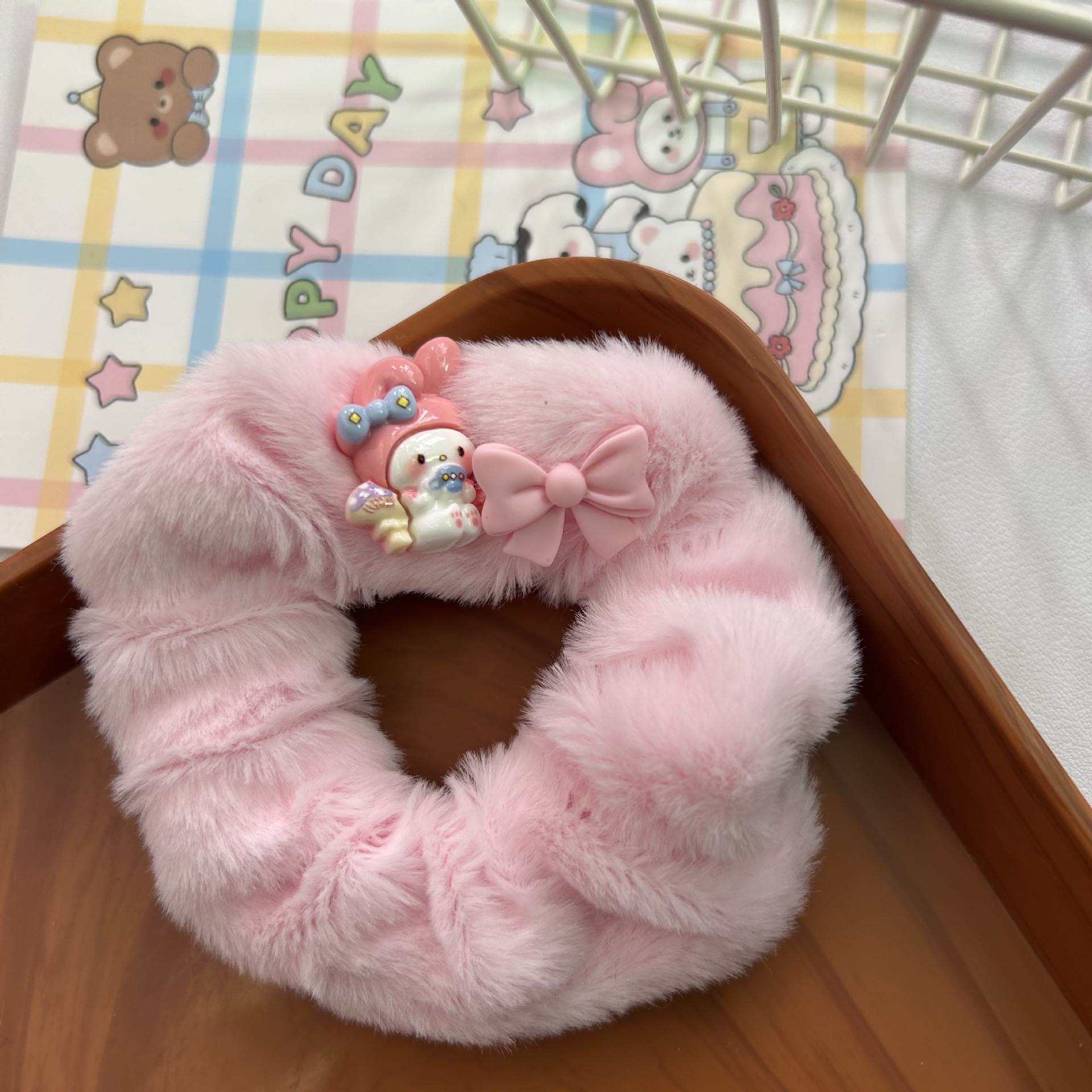 Otoño y invierno lindos anillos de peluche de intestino colomi niños anillo de cabello dulce cuerda de cabeza arco de cabello banda de piel