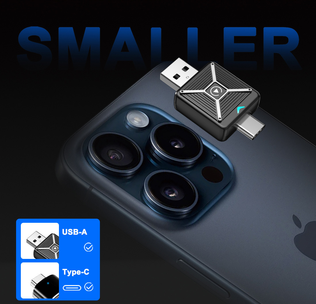 Cross-Border Hot-Selling Dual-Head Carplay Box Adapter, No Lag, No Delay, Wired to Wireless, Wholesale for Vehicles