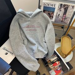 【现货】休闲连帽字母印花卫衣女秋冬款韩系口袋设计宽松显瘦上衣