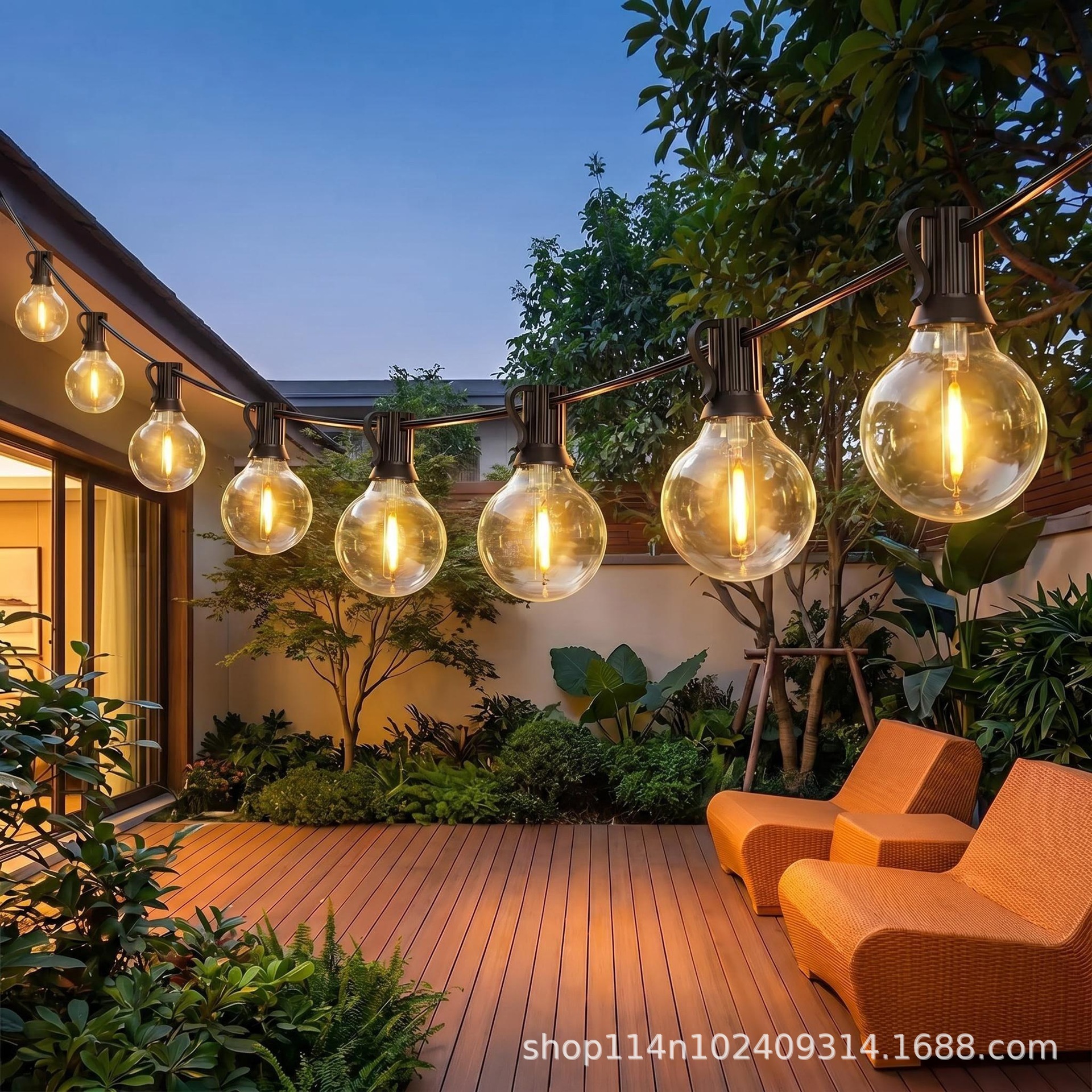 Cadena de Luces LED Solares G40 Impermeable IP55 para Patio, Navidad y Camping