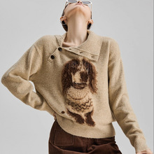 巨好看的早秋季穿搭杏色套头毛衣女小狗复古宽松慵懒高级感针织衫