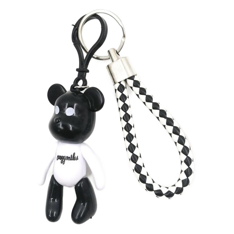 Llavero de oso violento de dibujos animados colgante de la llave del coche de alta gama pu cuero hombres y mujeres pareja bolsa adornos llavero