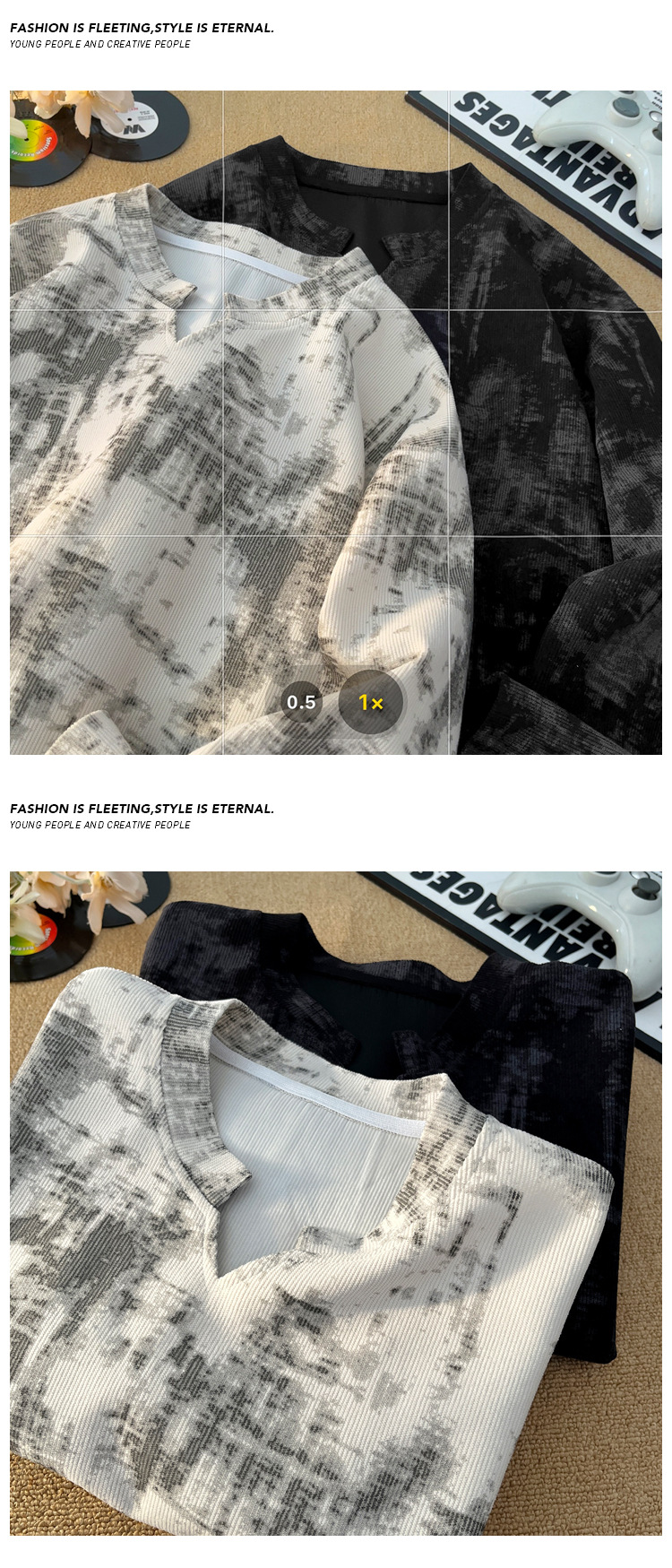 Corduroy Tie-dye V-neck Long-sleeve T-shirt For Men American Retro_voghion.com