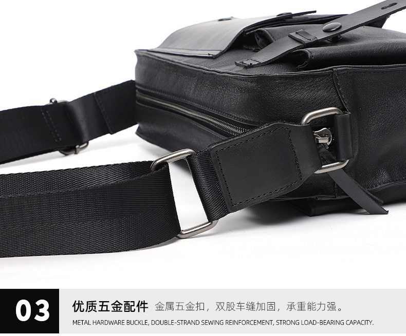 Túi đeo chéo nam da bò lớp đầu sức chứa lớn 27×9×18 cm — Màu đen chi tiết 18