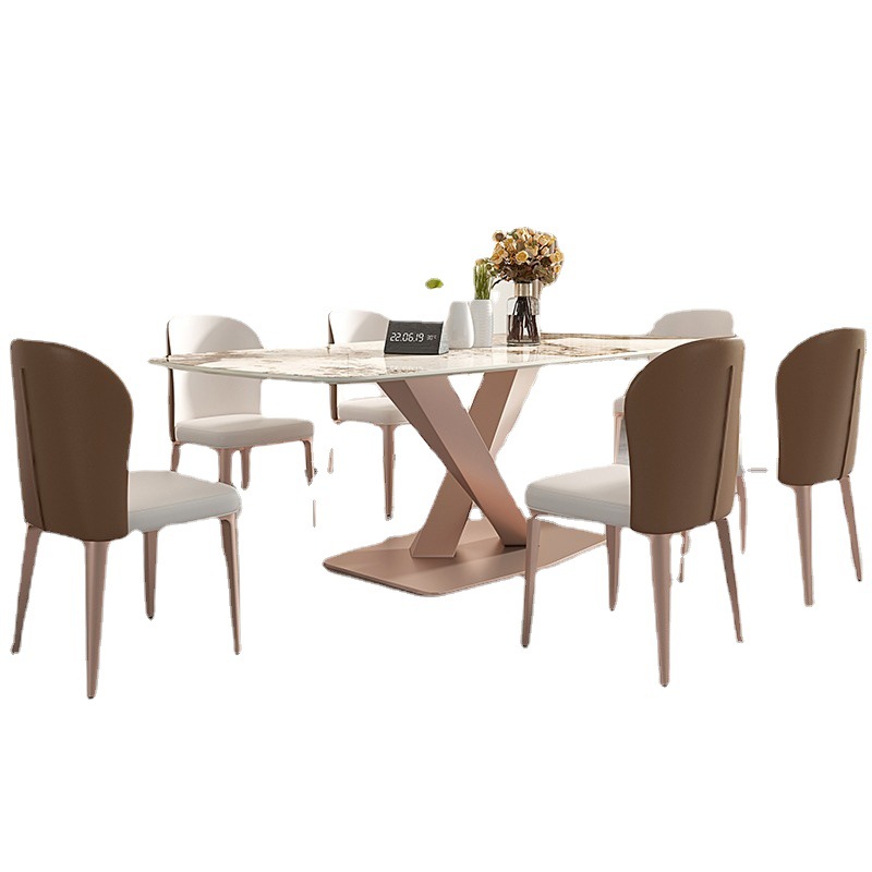 Mesa de comedor italiana Placa de roca pequeño apartamento casa rectangular de lujo moderno minimalista Pandora restaurante mesa de comedor y silla combinación
