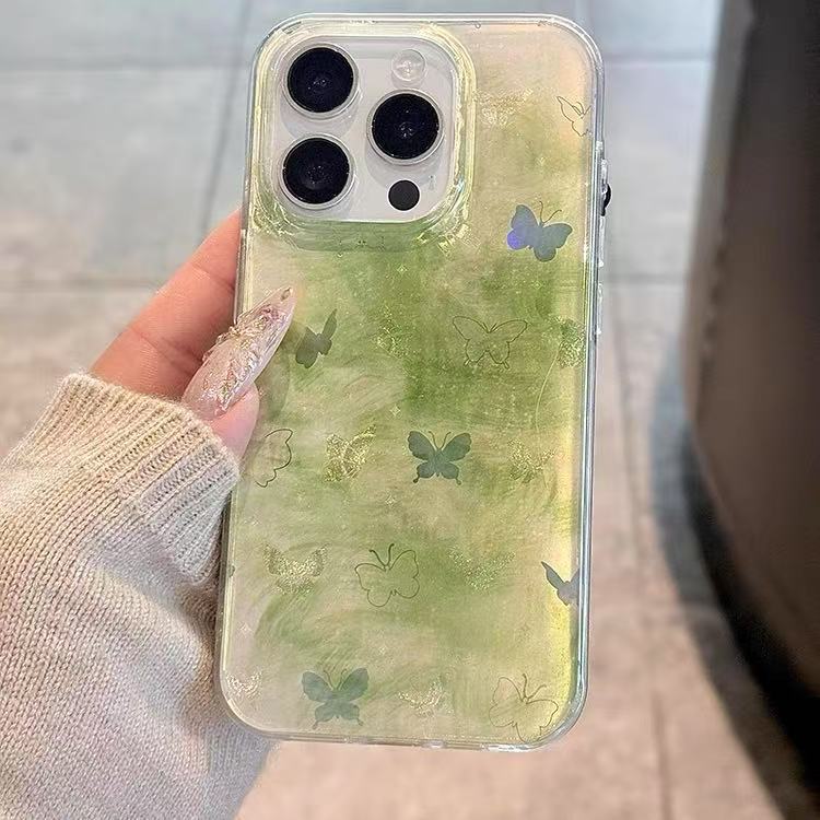 Mariposa verde manchada coreana para Apple 15promax nueva funda para teléfono móvil 16pro 14/13 nicho 16PM