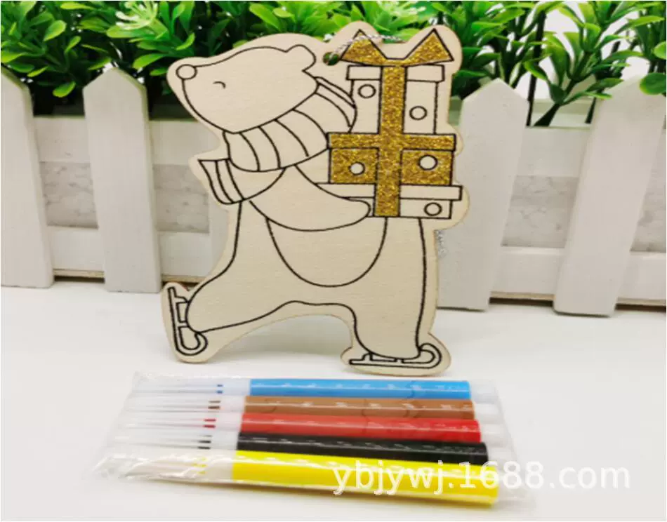 Новый хит продаж Рождественский декоративный кулон с деревянным чипом детский ручной работы DIY граффити нарисовал деревянный чип с тремя ручками