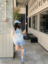 韩系条纹短袖T恤女2025夏季新款字母印花小个子宽松学生圆领上衣