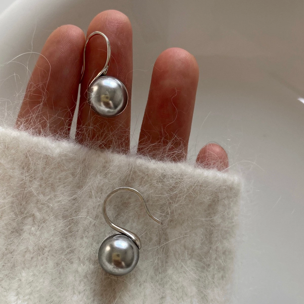 Earrings from pearl, small design ear clips, silver 925 sample