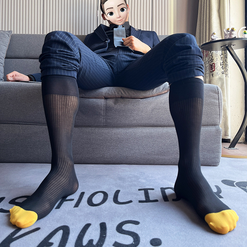 Men's Business Formal Stockings Solid Color Gold Toe Nylon Mid-High Silky Versatile Thin Striped Sexy Men's Socks Men's Business Formal Stockings Solid Color Gold Toe Nylon Mid-High Silky Versatile Thin Striped Sexy Men's Socks