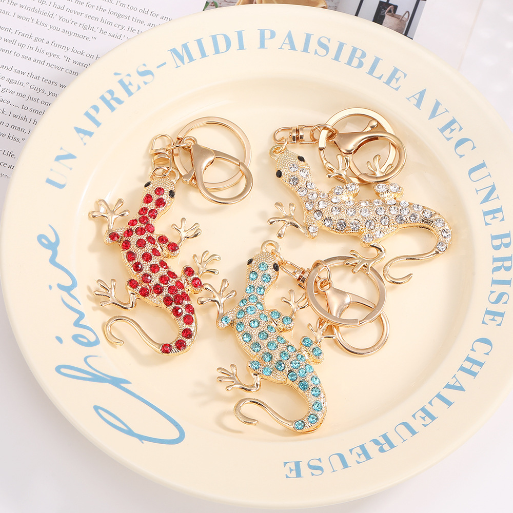 Portachiavi con ciondolo a forma di geco con diamanti, in lega di zinco, squisito, di alta qualità, piccolo regalo, decorazione per zaino._voghion.com