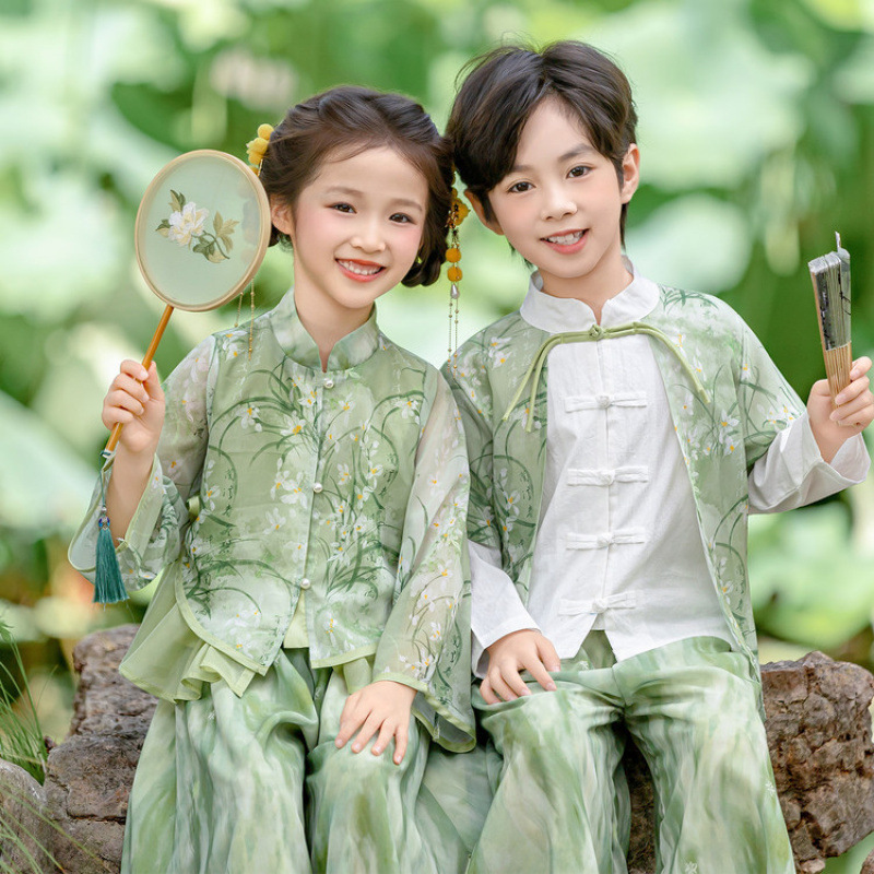 女童新中式汉服2025新款秋装儿童古风唐装国风套装男宝国学演出服|undefined