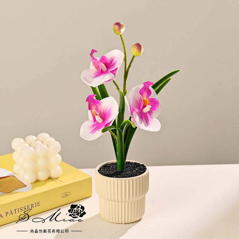 Tres flores y dos frutas orquídeas mariposa sensación de mano simulación pequeña decoración del hogar bonsai fotografía flores artificiales boda flores falsas adornos pequeños