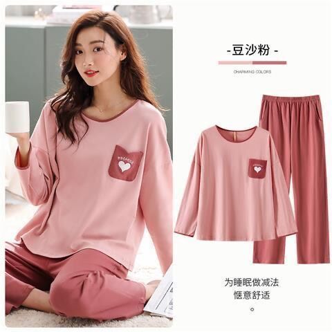 100% pijamas de algodón de las mujeres Primavera y otoño de manga larga delgada Chaqueta de punto traje de primavera y verano suelta más tamaño de la madre ropa de algodón para el hogar