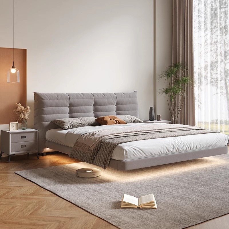 Cama de suspensión cremosa de oruga de viento 1.8m dormitorio pequeño cama doble cama de matrimonio moderna simple cama de tela roja cama image 4