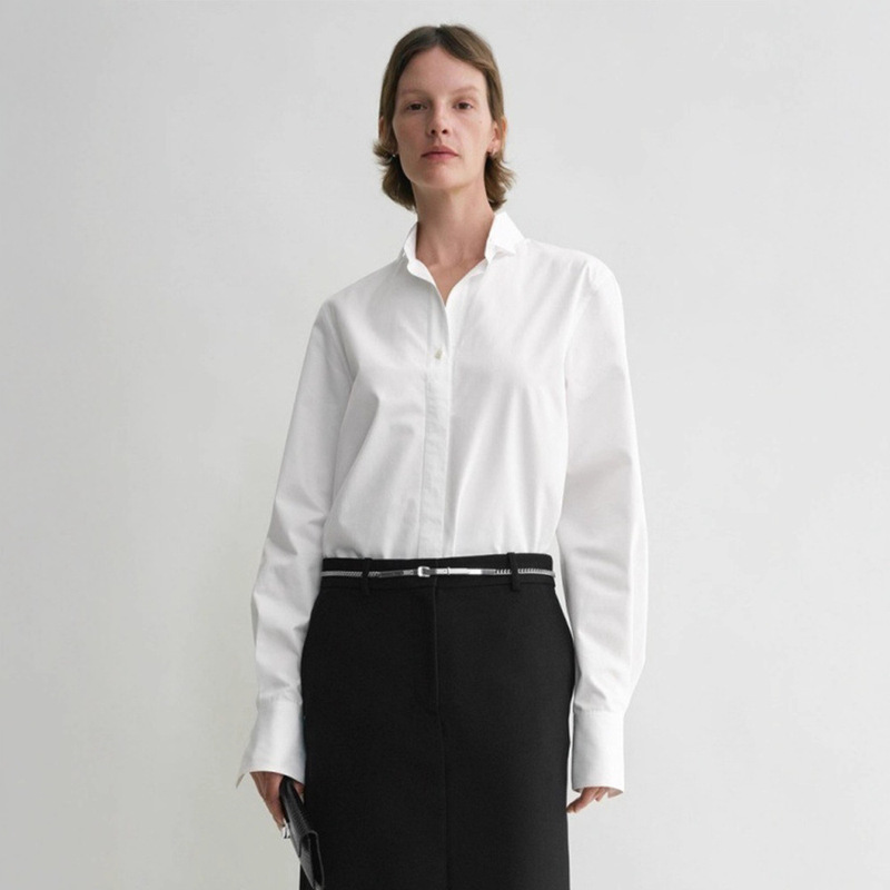 Th~Row White Tuxedo Shirt for Women 2025 Early Autumn New Scandinavian Simple Work Clothing Long-Sleeved Top