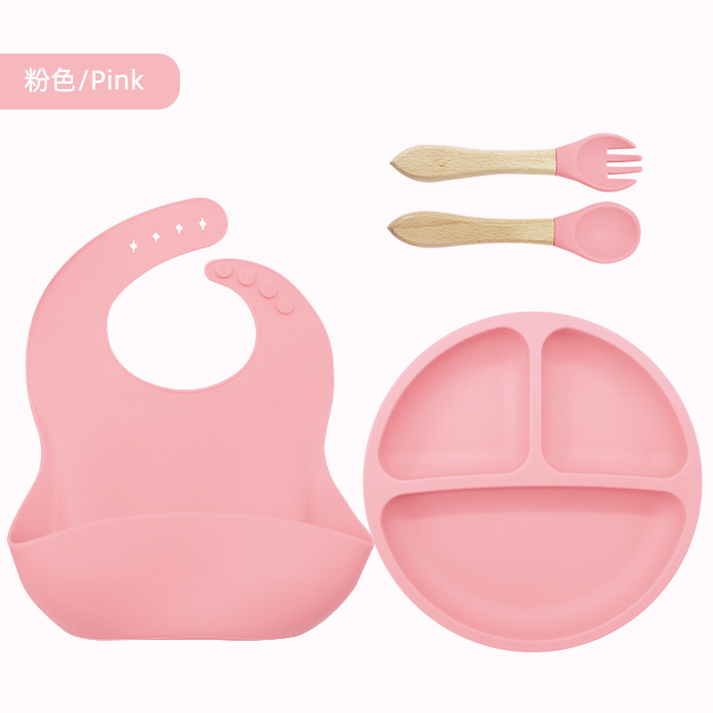 Vajilla de silicona para niños, vajilla de alimentación para bebés, babero de silicona, tazón de alimentos para bebés