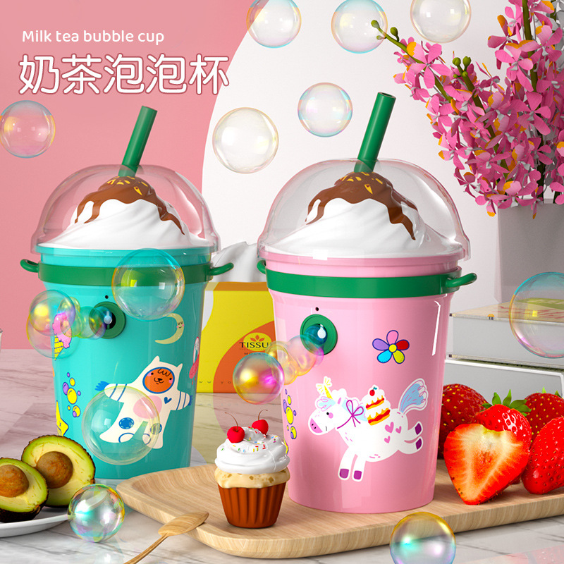 Children's milk tea cup bubble machine toy full cup girl's heart blowing bubbles Internet celebrity same style electric waterproof and water-proof