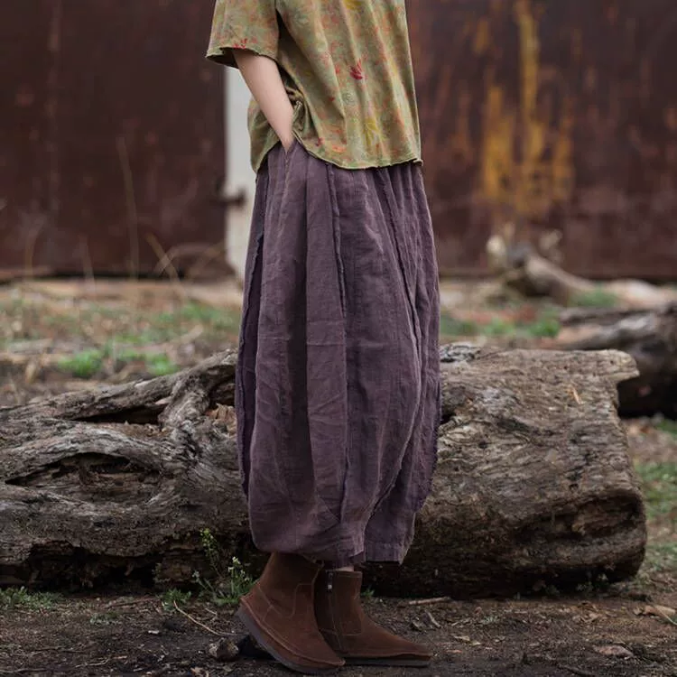 Женские укороченные брюки из хлопка и льна, осенне-зимняя коллекция, новый стиль, из рафии, с эффектом сан-вош, с начёсом, состаренные, с 32 элементами пэчворка, повседневные, модель «Тыква»