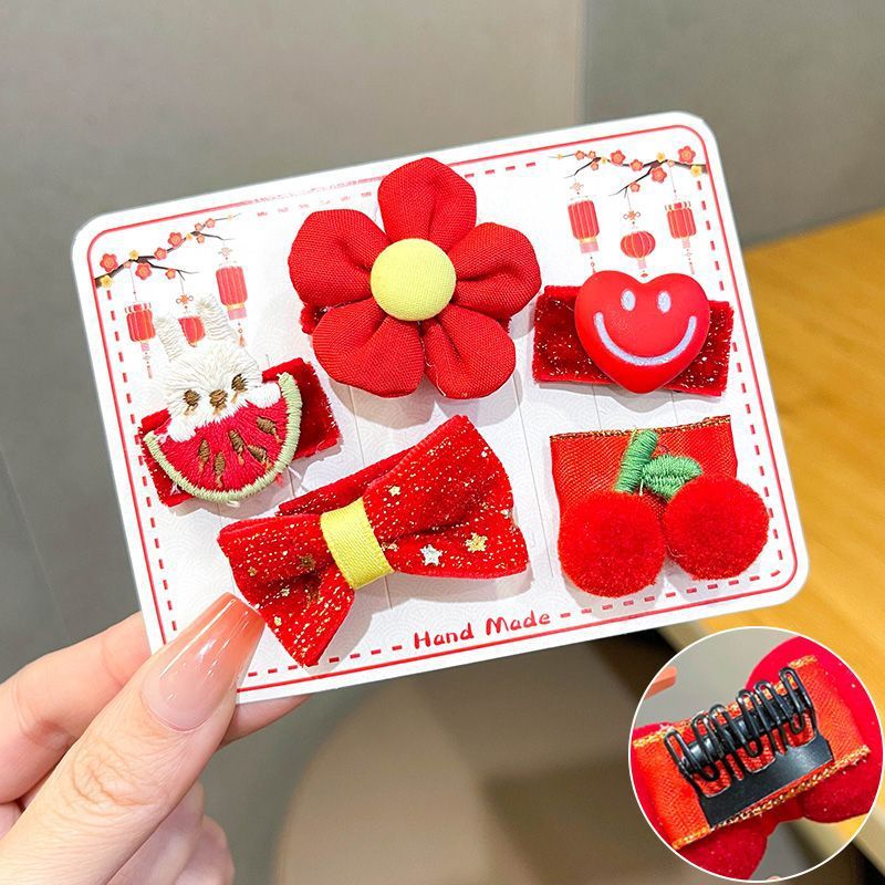 Estilo chino Año Nuevo tocado de Año Nuevo para Niños Accesorios para el cabello de peluche niña arco Año Nuevo horquilla bebé horquilla festiva