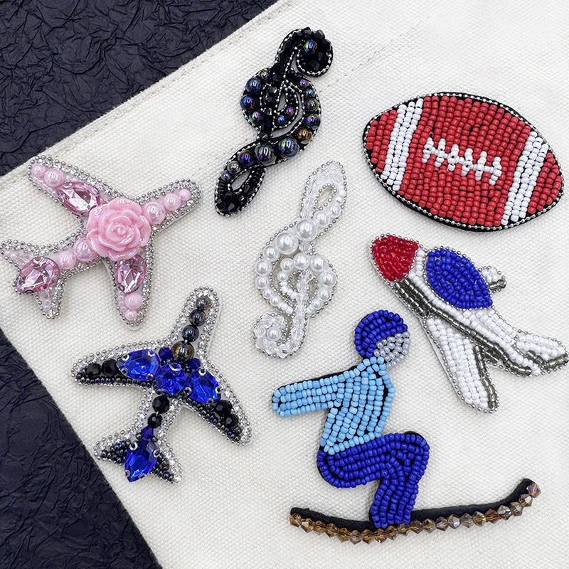 Hand-stitched Beaded Notes Aircraft Rugby Skiing Simple Personality Cloth Stickers Clothing Accessories Shoes and Hats Patch Stickers