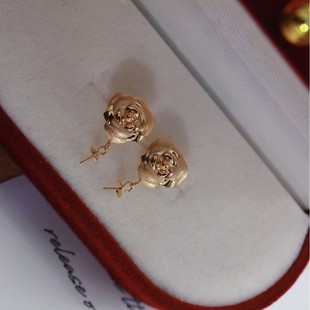 18K Gold Earl Flower Earrings, Frosted and Light Version Combined Design, Picture with 10-11mm Pearls Without Beads