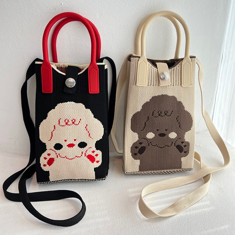 Women's Korean Version Versatile Unisex Design Sweet Heart Knitted Mini Phone Bag Shoulder Handbag Phone Bag