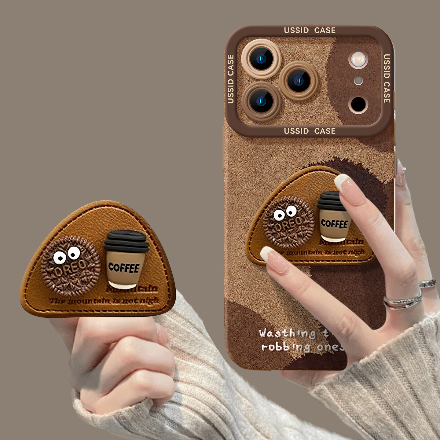 Coal Ball Coffee Suitable for Apple 17Promax with Lanyard 16 Crossbody 15 Retro 13 Autumn and Winter Brown Soft Cover Mobile Phone Case