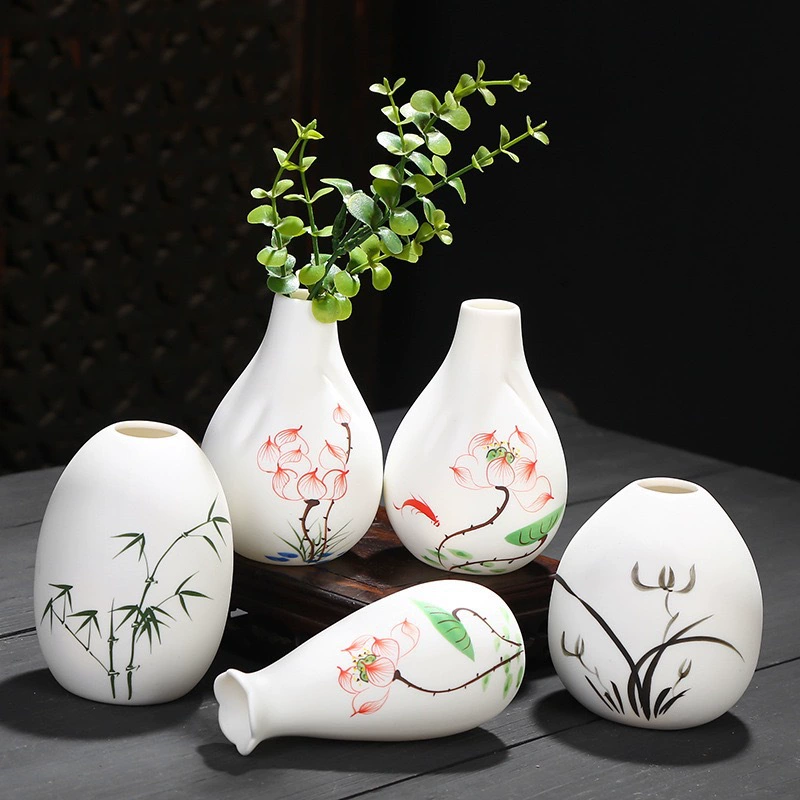 Трансграничная ручная роспись Керамическая Маленькая ваза чайный столик Настольный медная трава гидропонный маленький размер держатель для цветов мини белый фарфоровый цветок украшение