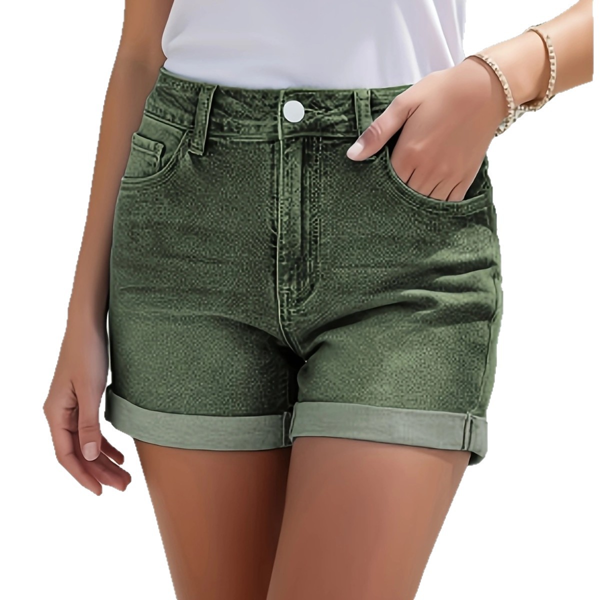 Women's Solid Color Denim Shorts Simple Basic Versatile Standard Size Women's Pants_ecoleips.com