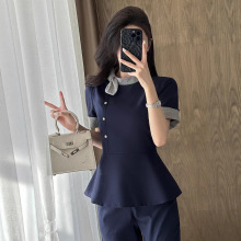 职业套装女士夏季薄款西装短袖酒店前台接待气质工装美容师工作服