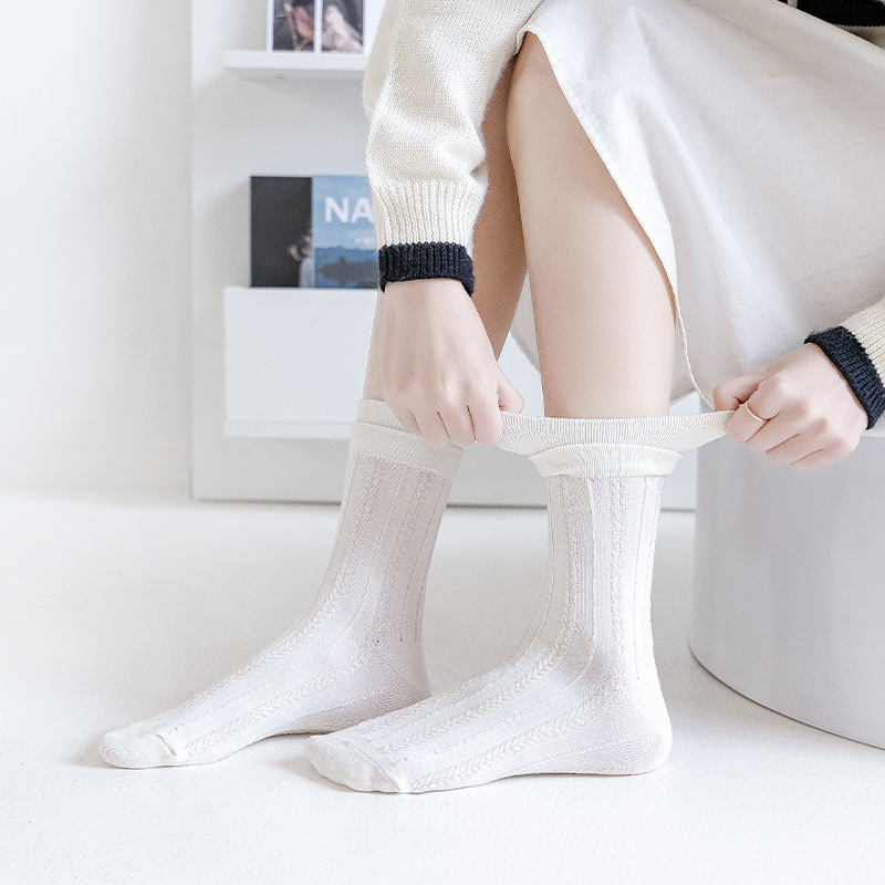 Calcetines de algodón para damas de verano delgados de doble boca antideslizante medias de color sólido versátil calcetines de mujer Zhuhai al por mayor