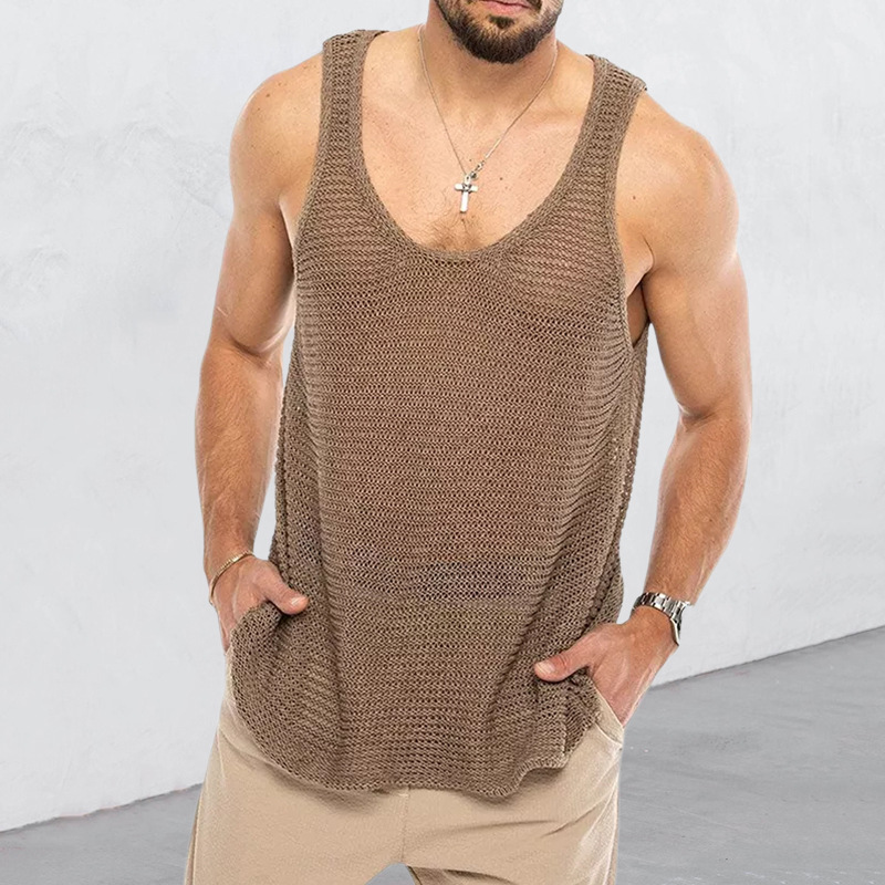 Sweater Summer Loose Sleeveless Knitted Vest Sports Muscle Men's Clothing_voghion.com