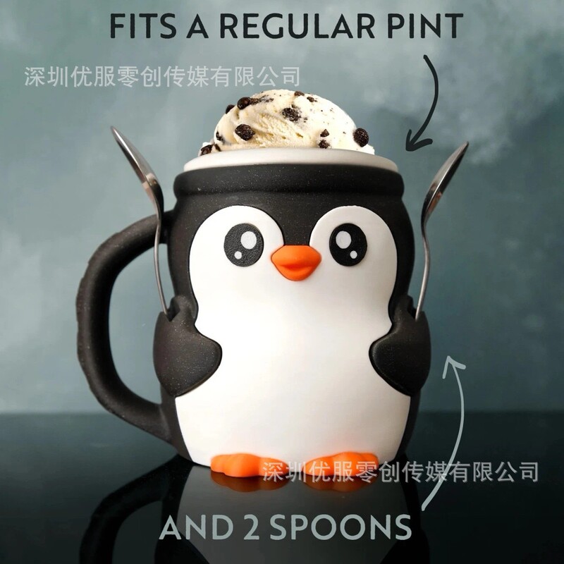 跨境Pebbles the Penguin Ice Pint Holder Cow企鹅冰激凌杯托杯|undefined